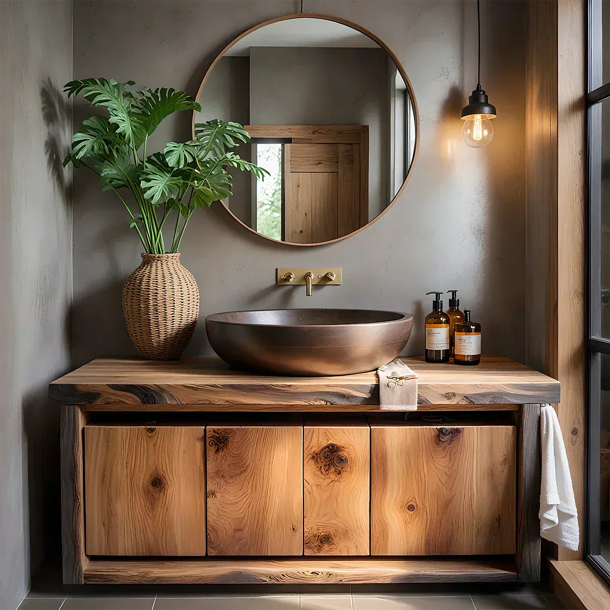 Rustic Natural Solid Wood Vanity with Bold Grain Doors - Rustiracraft 