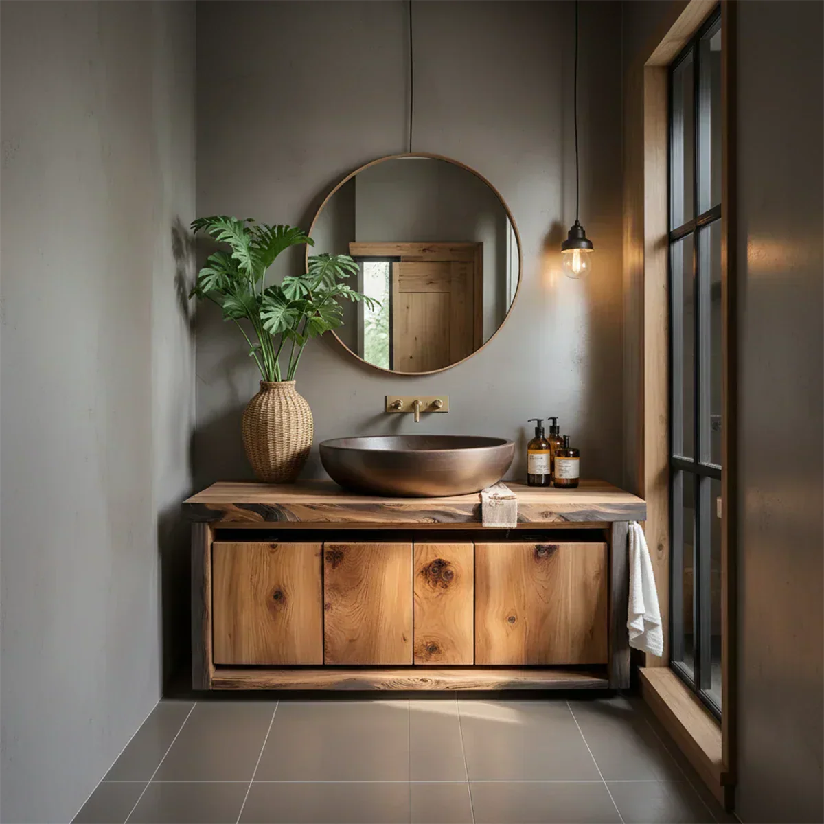 Rustic Natural Solid Wood Vanity with Bold Grain Doors - Rustiracraft 