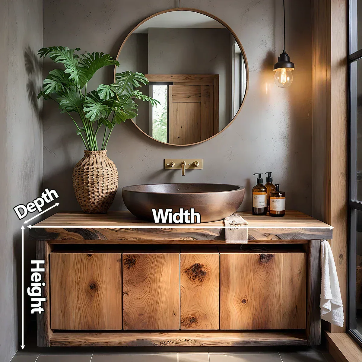 Rustic Natural Solid Wood Vanity with Bold Grain Doors - Rustiracraft 