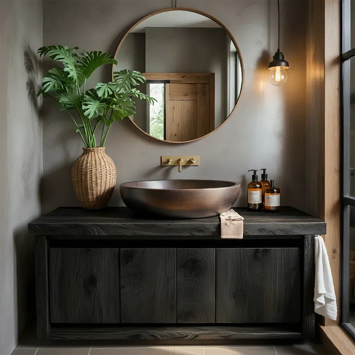 Rustic Natural Solid Wood Vanity with Bold Grain Doors - Rustiracraft 