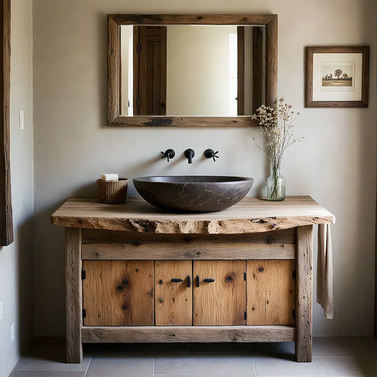 Rustic Natural Solid Wood Vanity with Live-Edge Top - Rustiracraft 