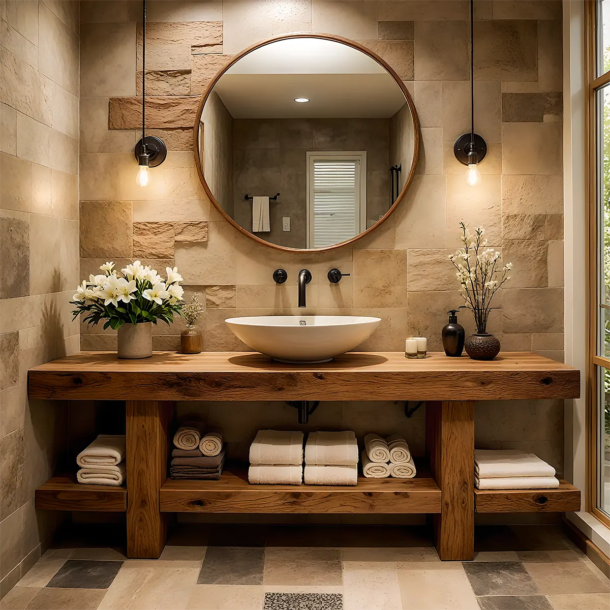 Rustic Oak Bathroom Vanity – Solid Wood Spa Design - Rustiracraft 