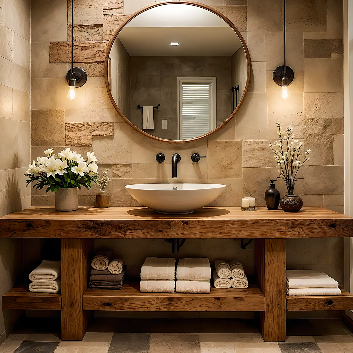 Rustic Oak Bathroom Vanity – Solid Wood Spa Design - Rustiracraft 