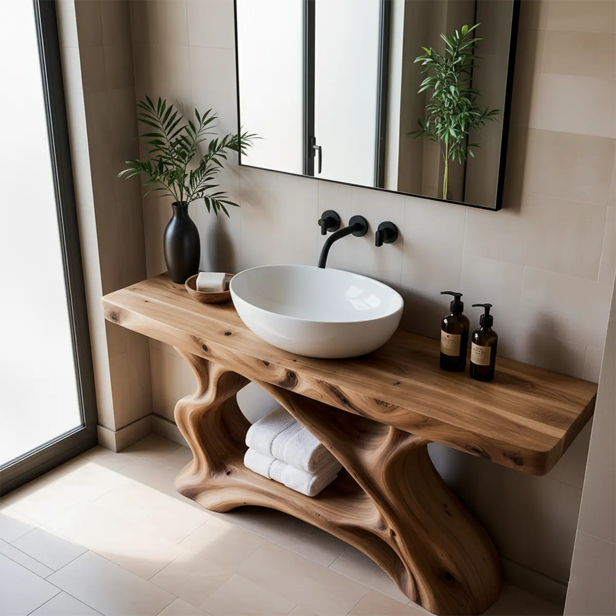 Rustic Sculpted Solid Wood Live Edge Bathroom Vanity - Rustiracraft 