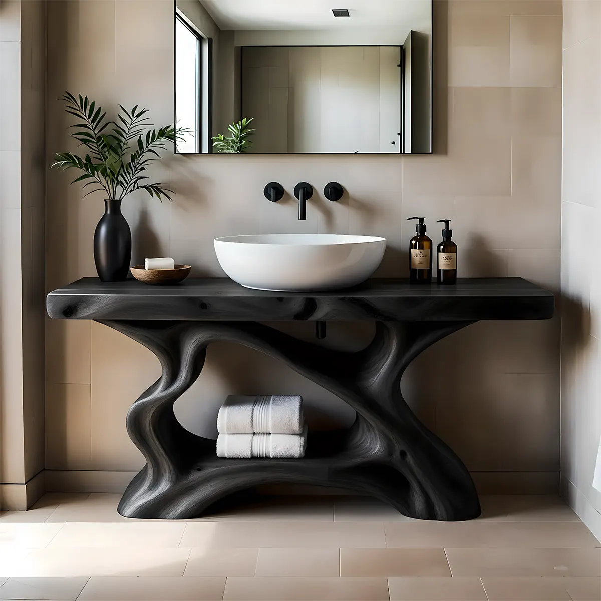 Rustic Sculpted Solid Wood Live Edge Bathroom Vanity - Rustiracraft 