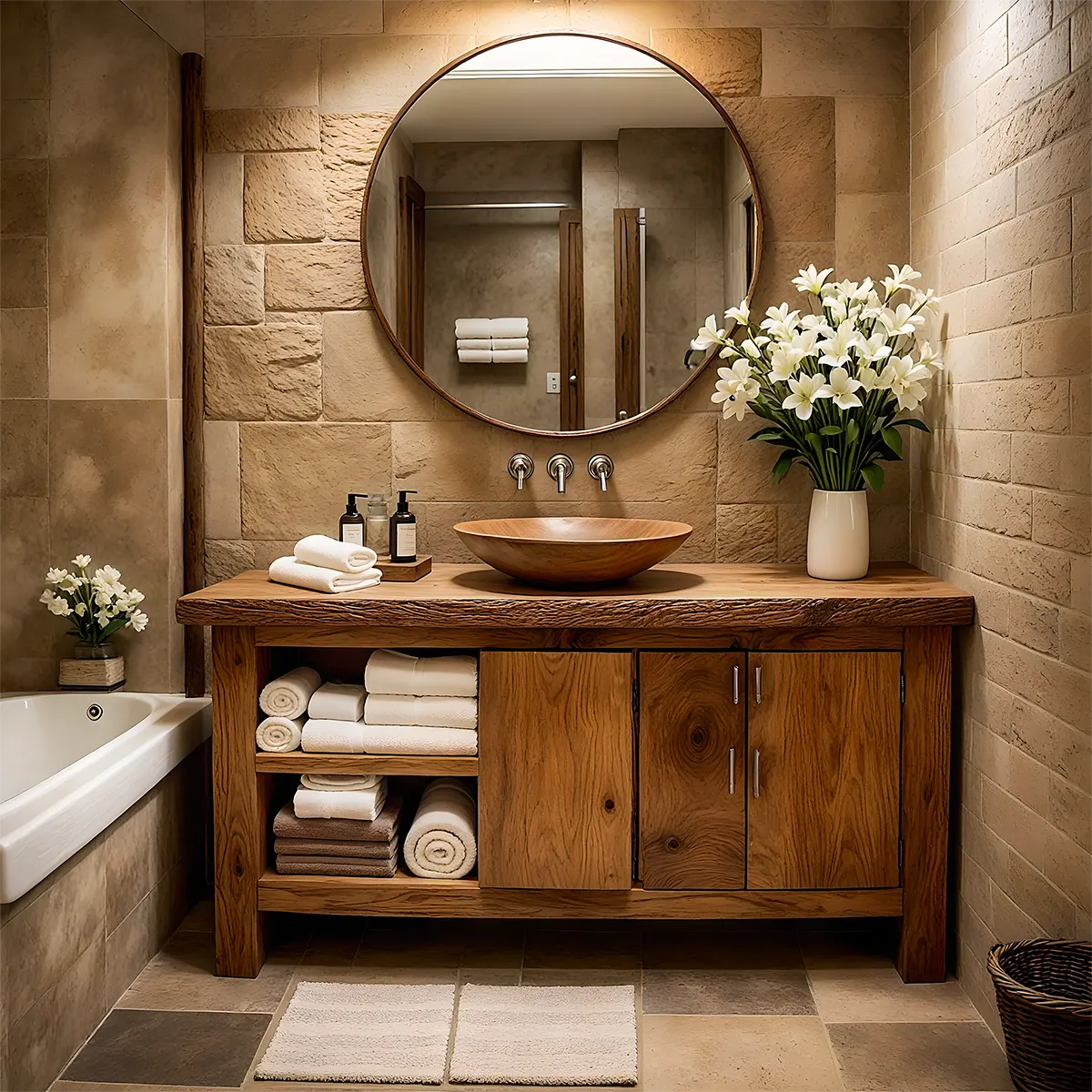 Rustic Solid Oak Bathroom Vanity – Handcrafted Wood Design - Rustiracraft 