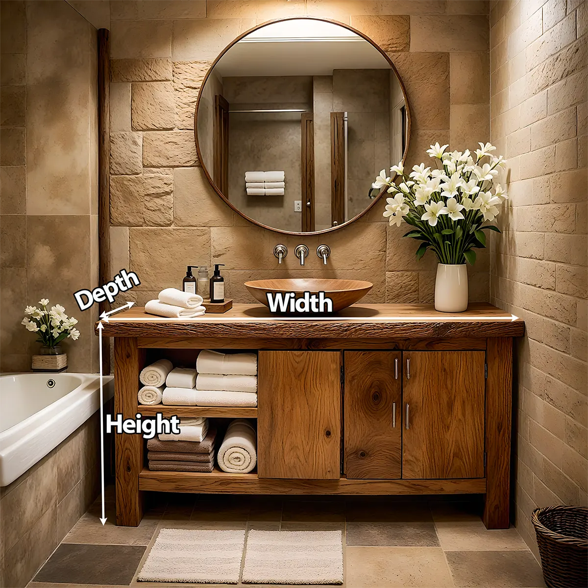 Rustic Solid Oak Bathroom Vanity – Handcrafted Wood Design - Rustiracraft 