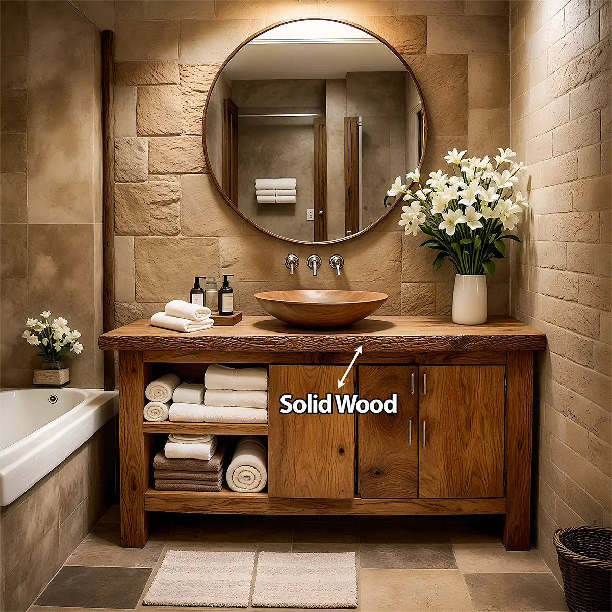 Rustic Solid Oak Bathroom Vanity – Handcrafted Wood Design - Rustiracraft 