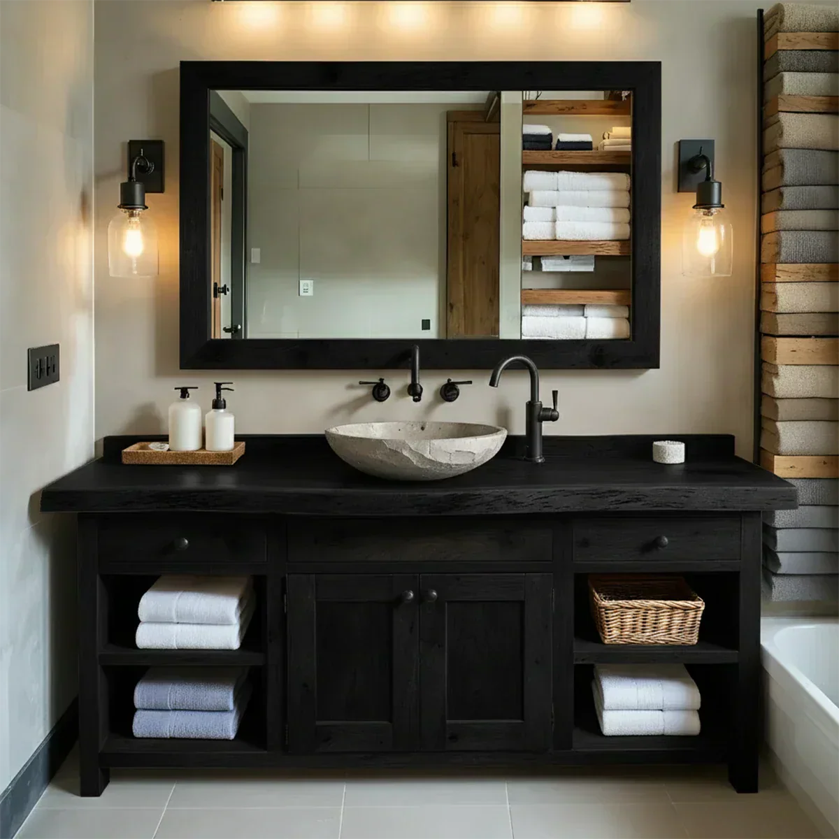 Rustic Solid Wood Bathroom Vanity – Handcrafted Farmhouse Wabi-Sabi Cabinet - Rustiracraft 