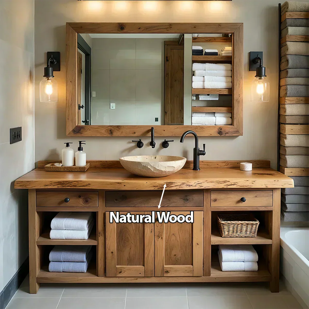 Rustic Solid Wood Bathroom Vanity – Handcrafted Farmhouse Wabi-Sabi Cabinet - Rustiracraft