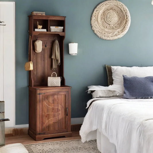 Rustic Wooden Hall Tree Entryway Organizer with Shoe Storage - Rustiracraft 