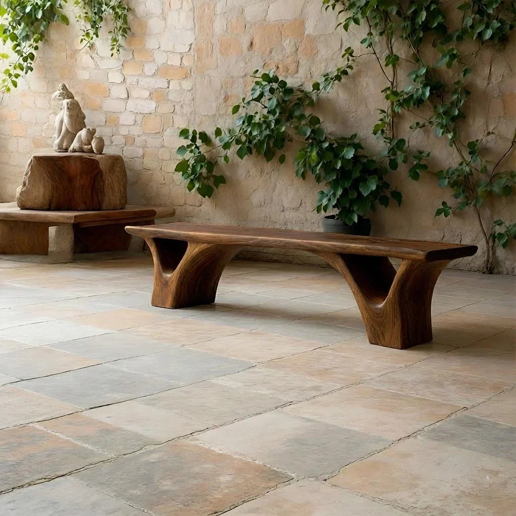 Sculpted Arch-Base Solid Wood Bench – Modern Fluid Silhouette - Rustiracraft