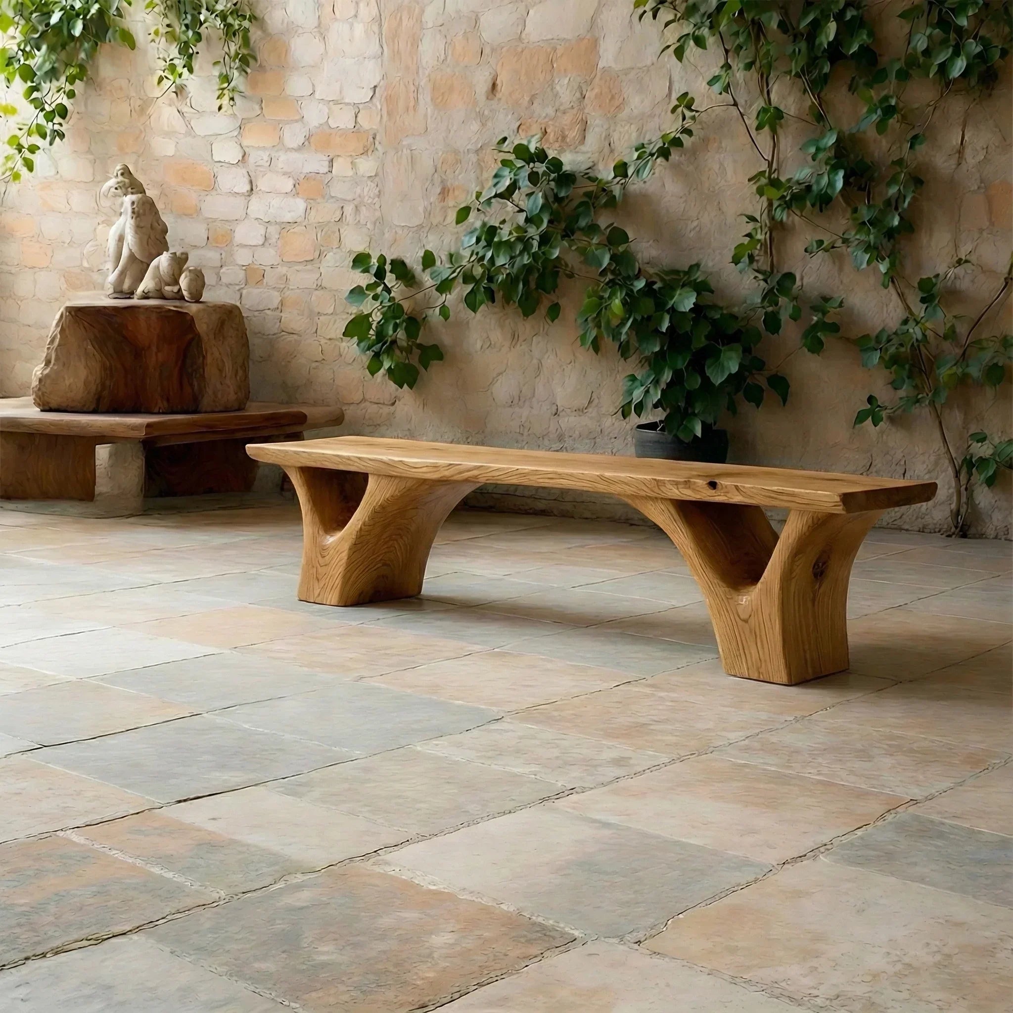 Sculpted Arch-Base Solid Wood Bench – Modern Fluid Silhouette - Rustiracraft