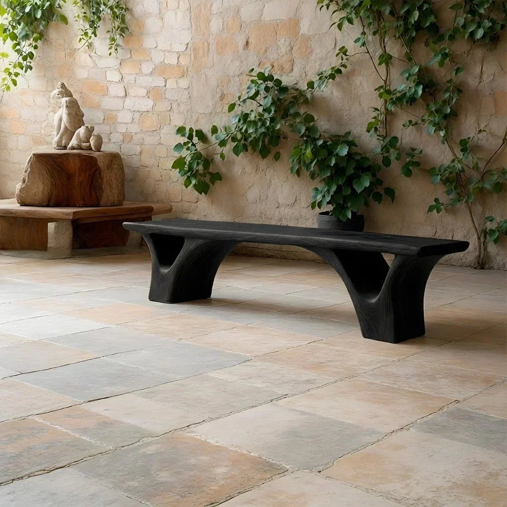 Sculpted Arch-Base Solid Wood Bench – Modern Fluid Silhouette - Rustiracraft