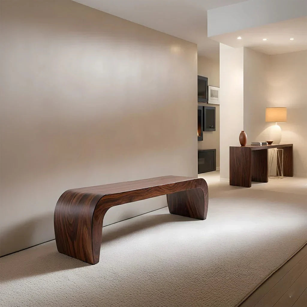 Sculpted Curved Bench in Natural Solid Wood – Modern Arc Edition - Rustiracraft