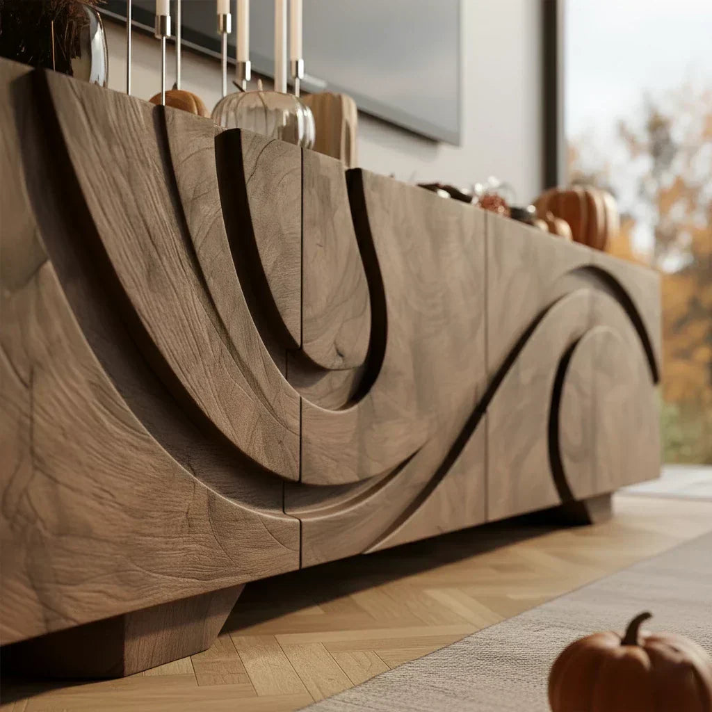 Sculpted Dark Walnut TV Stand — Lunar Tide Edition - Rustiracraft 