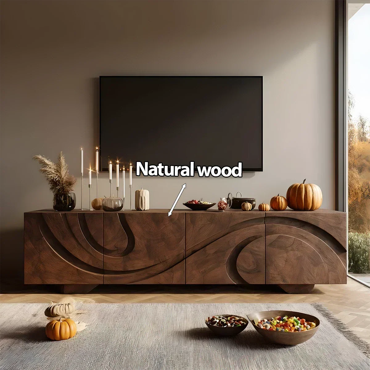 Sculpted Dark Walnut TV Stand — Lunar Tide Edition - Rustiracraft 