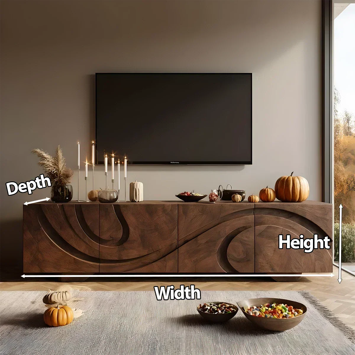 Sculpted Dark Walnut TV Stand — Lunar Tide Edition - Rustiracraft 