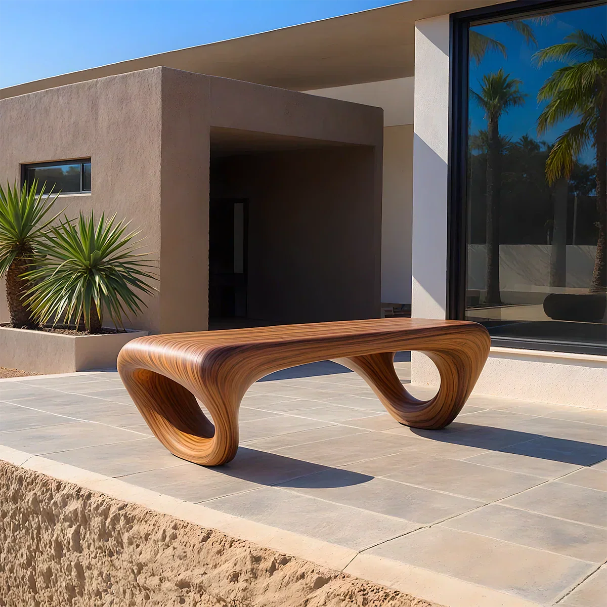 Sculpted Loop Bench in Natural Solid Wood - Rustiracraft