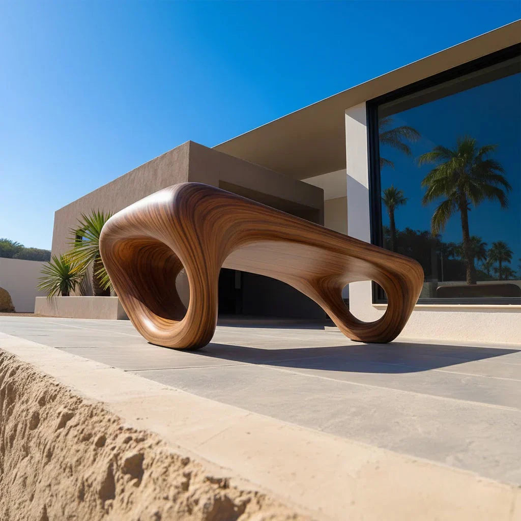 Sculpted Loop Bench in Natural Solid Wood - Rustiracraft