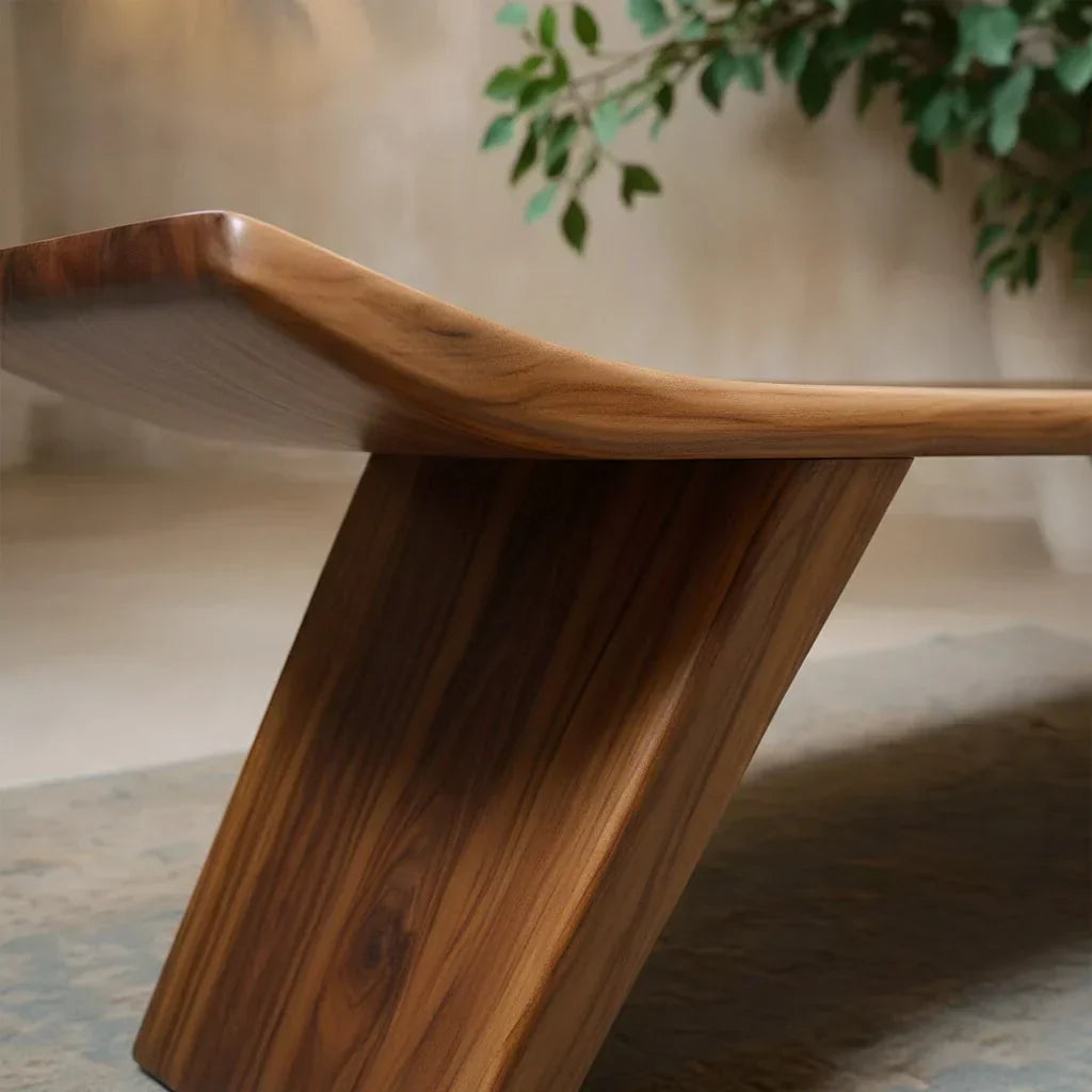 Sculpted Low-Profile Bench in Natural Solid Wood – Curved Edge Form - Rustiracraft