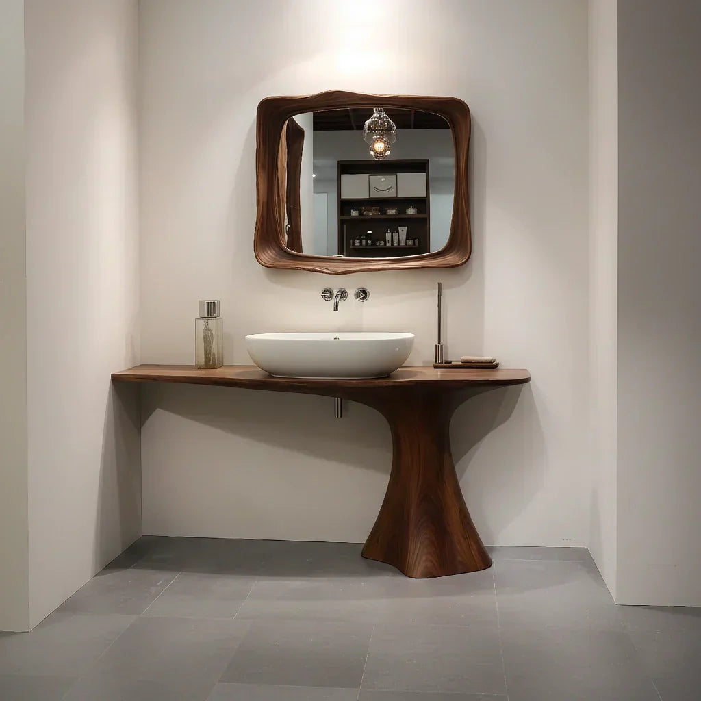 Sculpted Solid Wood Bathroom Vanity With Modern Curved Base - Rustiracraft