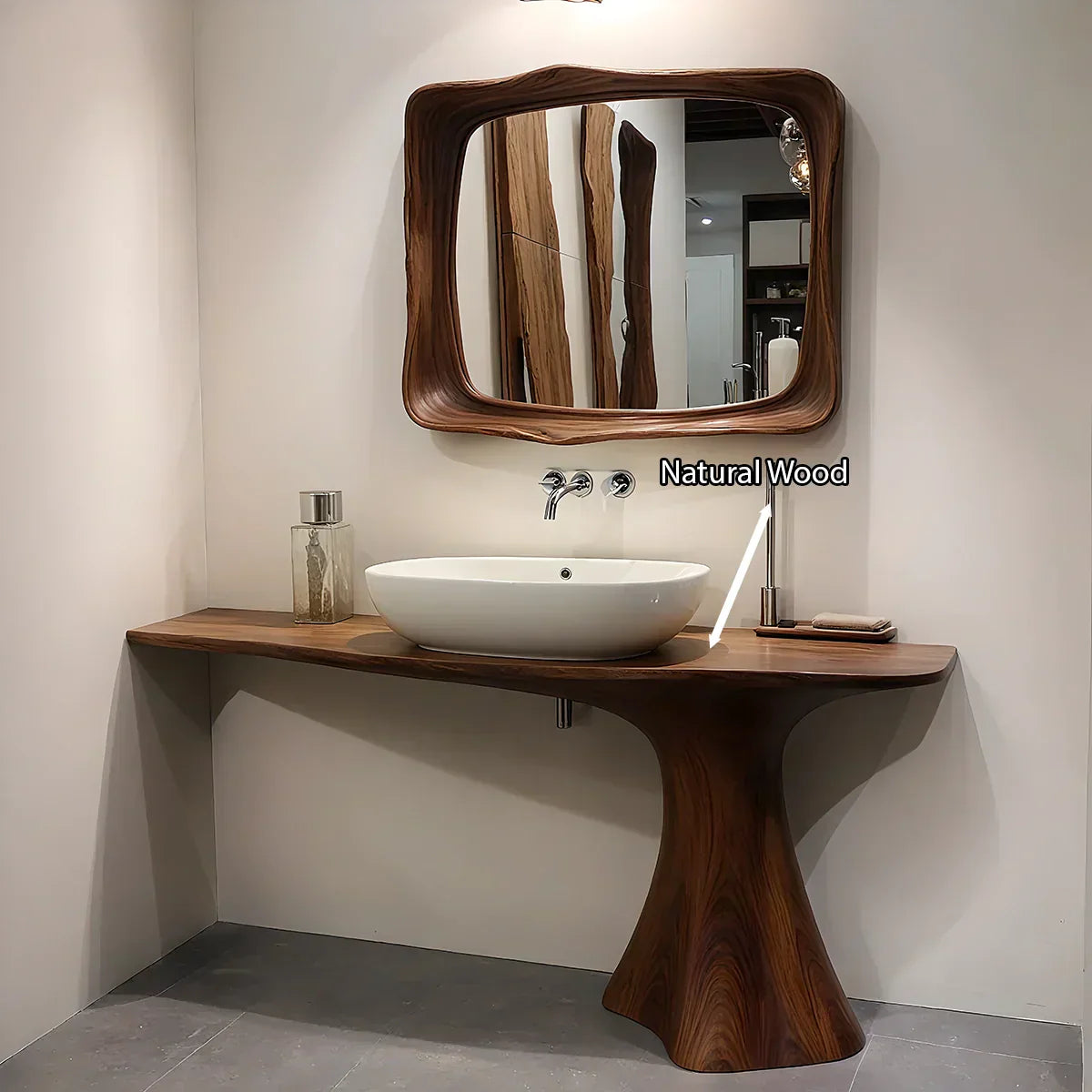 Sculpted Solid Wood Bathroom Vanity With Modern Curved Base - Rustiracraft