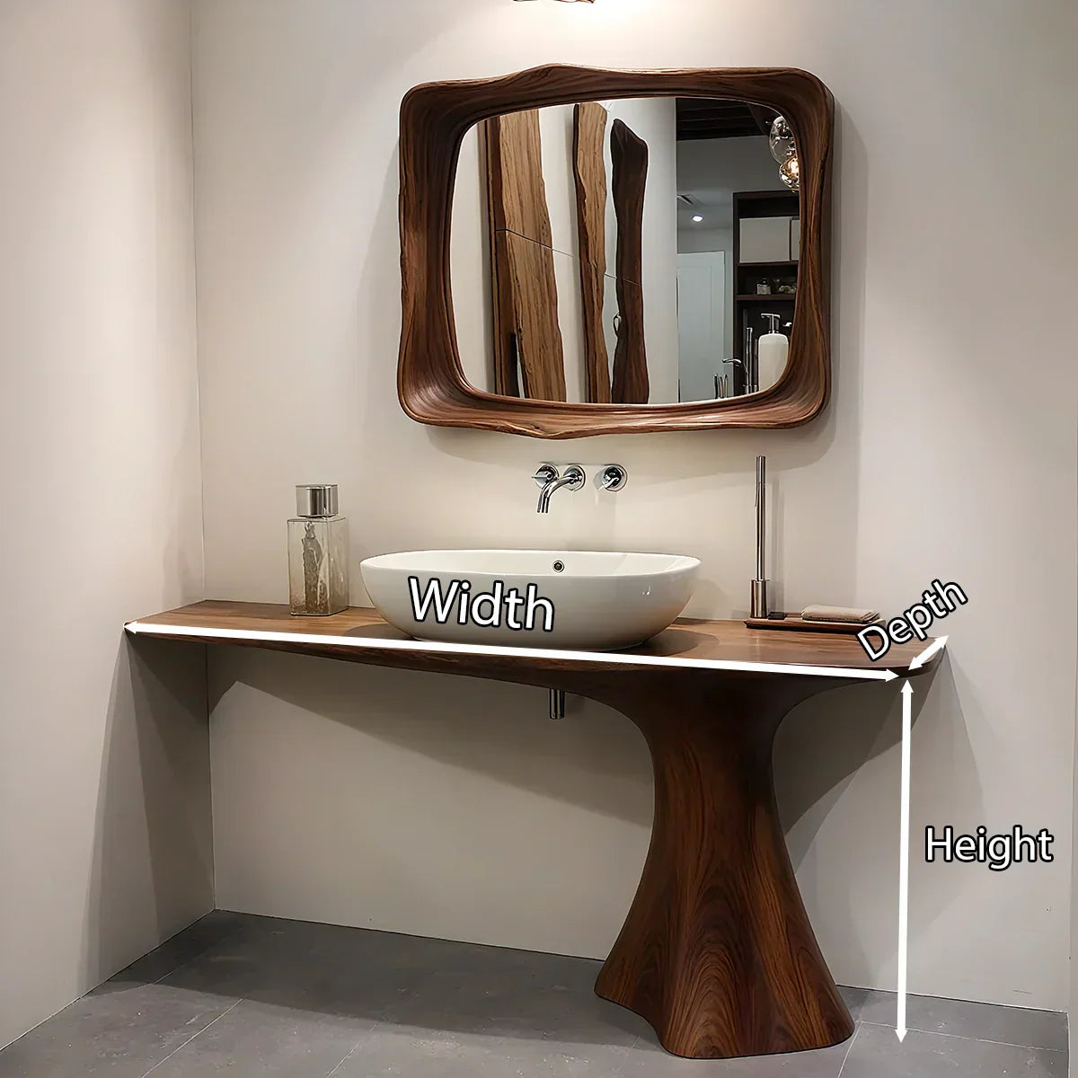 Sculpted Solid Wood Bathroom Vanity With Modern Curved Base - Rustiracraft