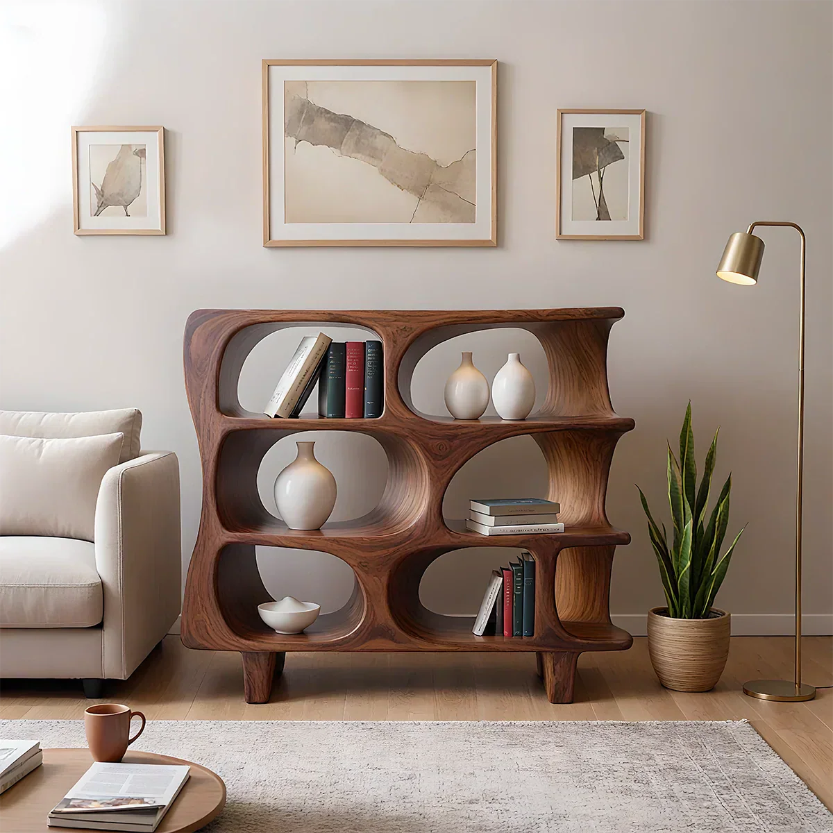 Sculpted Solid Wood Bookshelf – Contour Frame Edition - Rustiracraft