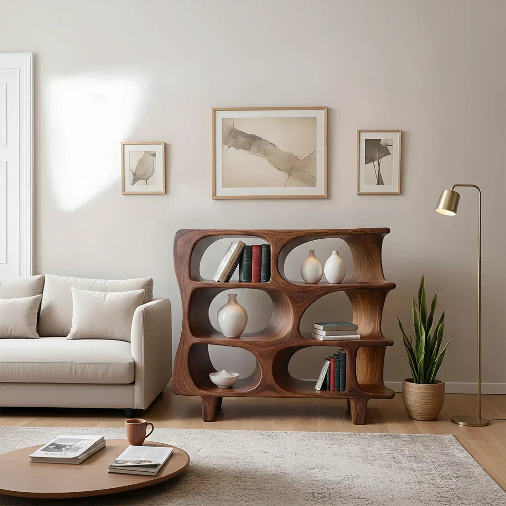 Sculpted Solid Wood Bookshelf – Contour Frame Edition - Rustiracraft