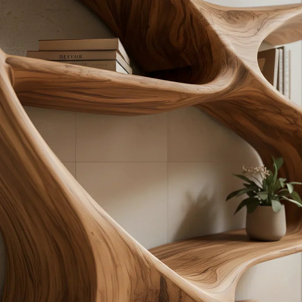 Sculpted Solid Wood Bookshelf – Rustic Flow Edition - Rustiracraft