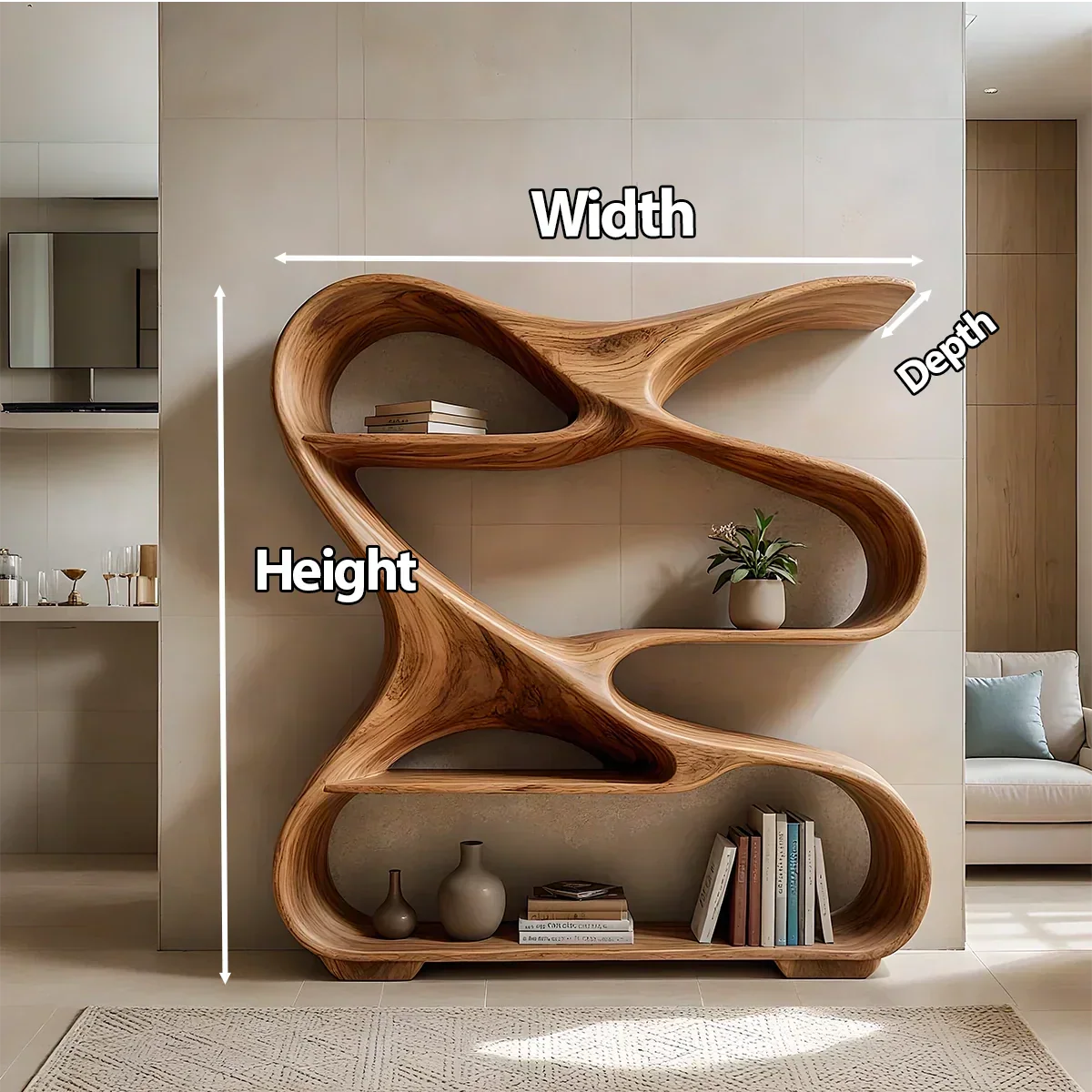 Sculpted Solid Wood Bookshelf – Rustic Flow Edition - Rustiracraft