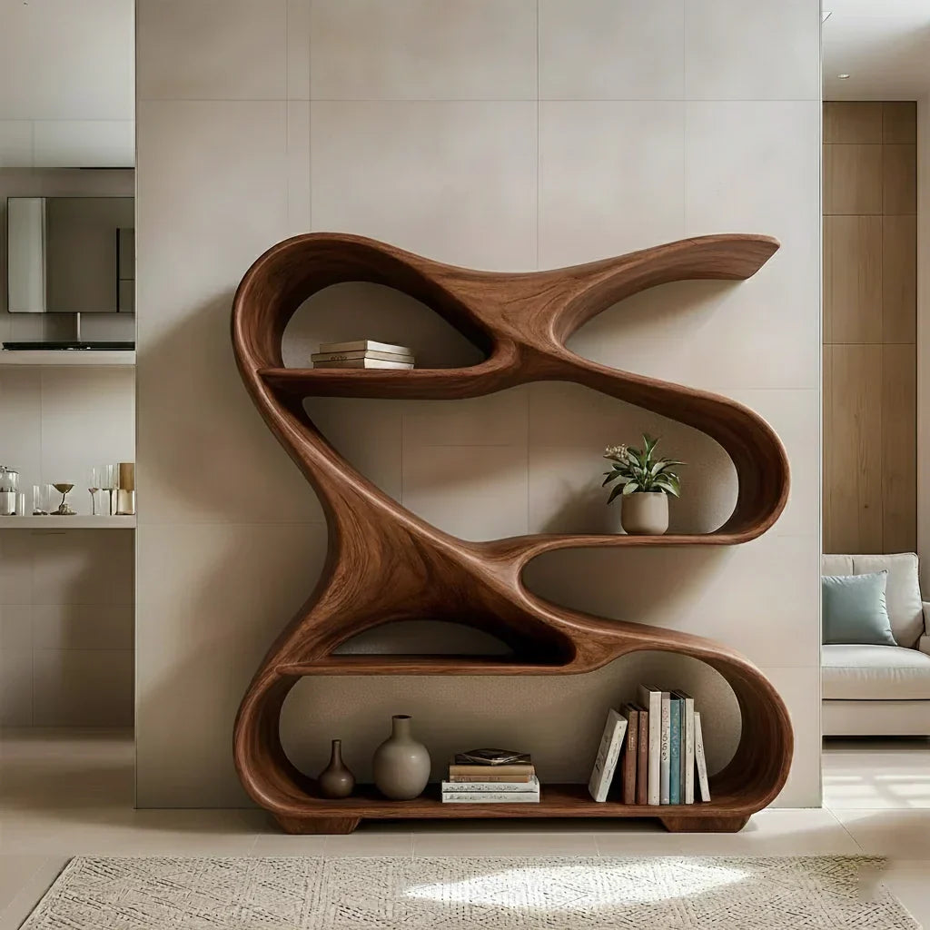 Sculpted Solid Wood Bookshelf – Rustic Flow Edition - Rustiracraft