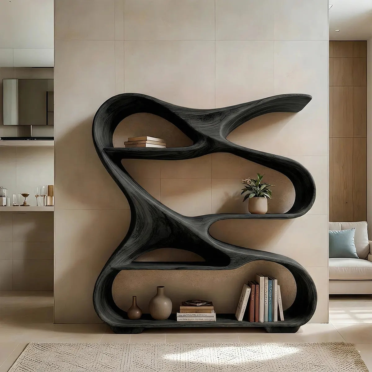 Sculpted Solid Wood Bookshelf – Rustic Flow Edition - Rustiracraft
