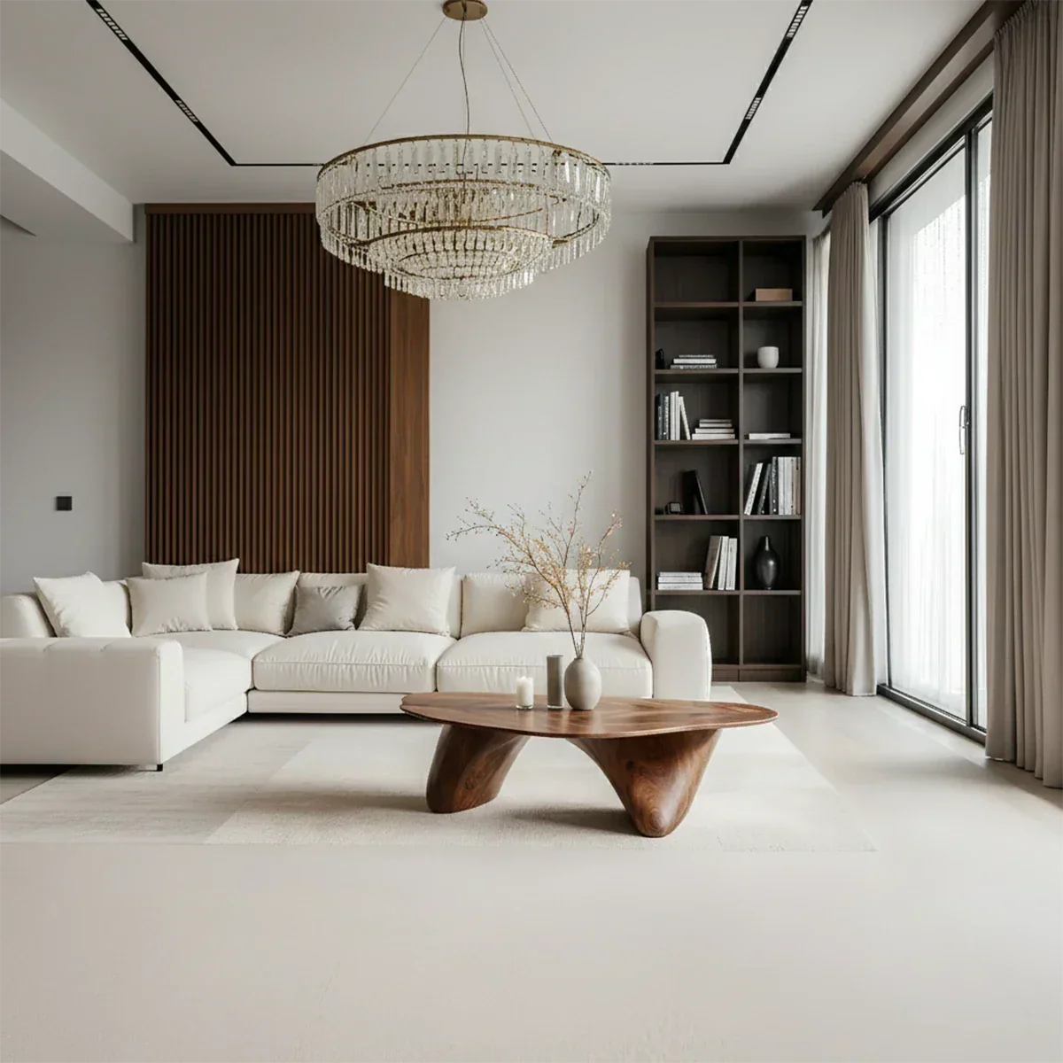 Sculpted Solid Wood Coffee Table – Soft Curved Base & Minimalist Form - Rustiracraft