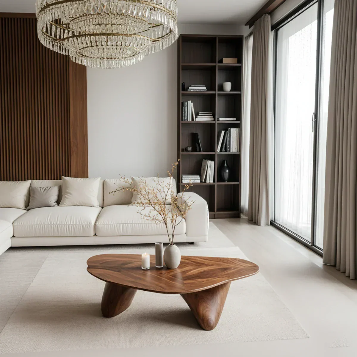 Sculpted Solid Wood Coffee Table – Soft Curved Base & Minimalist Form - Rustiracraft
