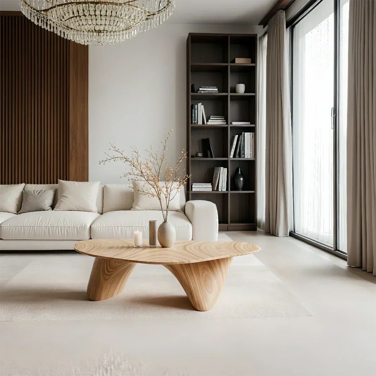 Sculpted Solid Wood Coffee Table – Soft Curved Base & Minimalist Form - Rustiracraft