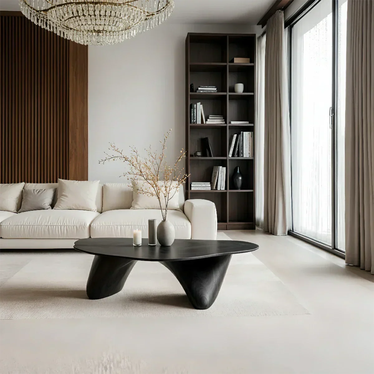 Sculpted Solid Wood Coffee Table – Soft Curved Base & Minimalist Form - Rustiracraft