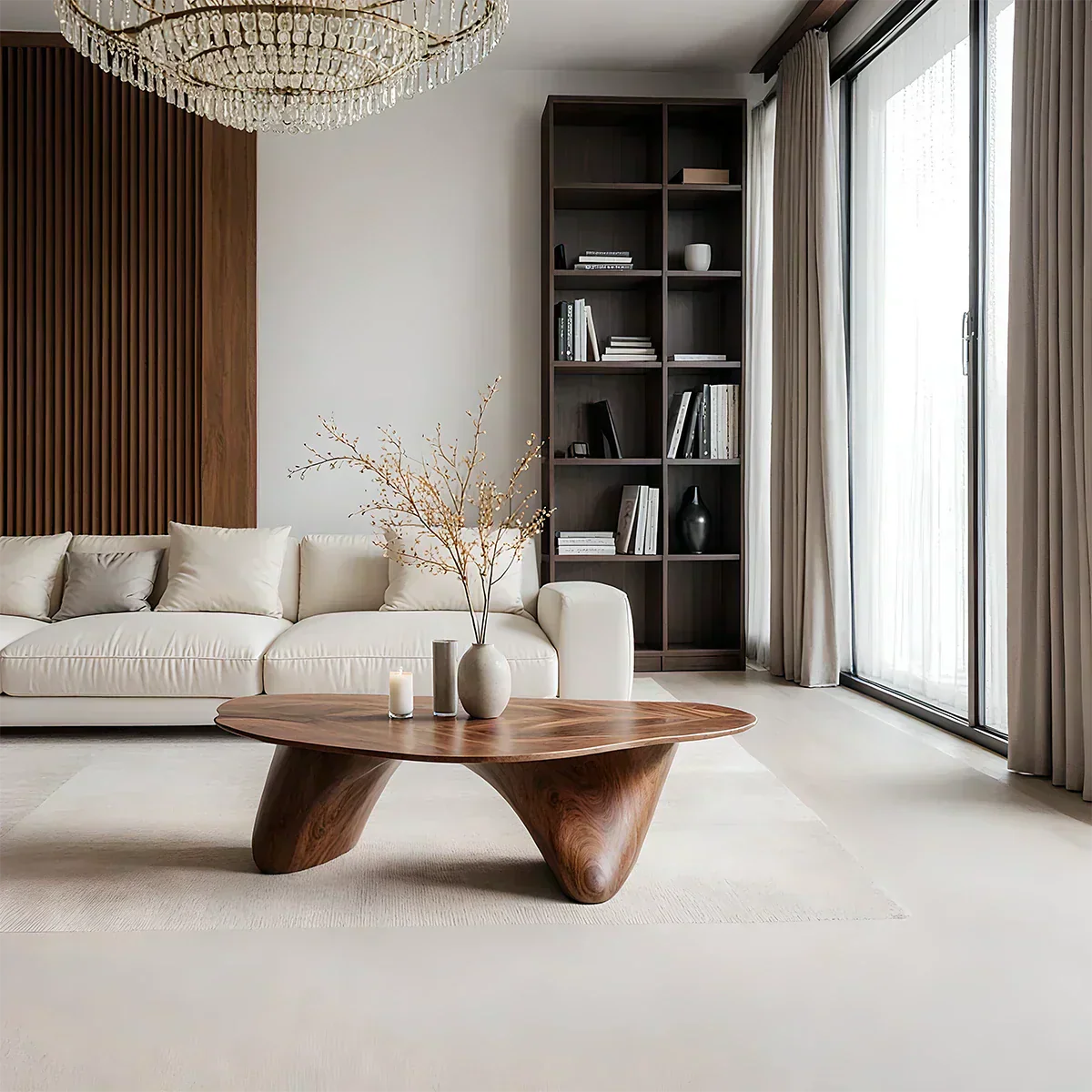 Sculpted Solid Wood Coffee Table – Soft Curved Base & Minimalist Form - Rustiracraft