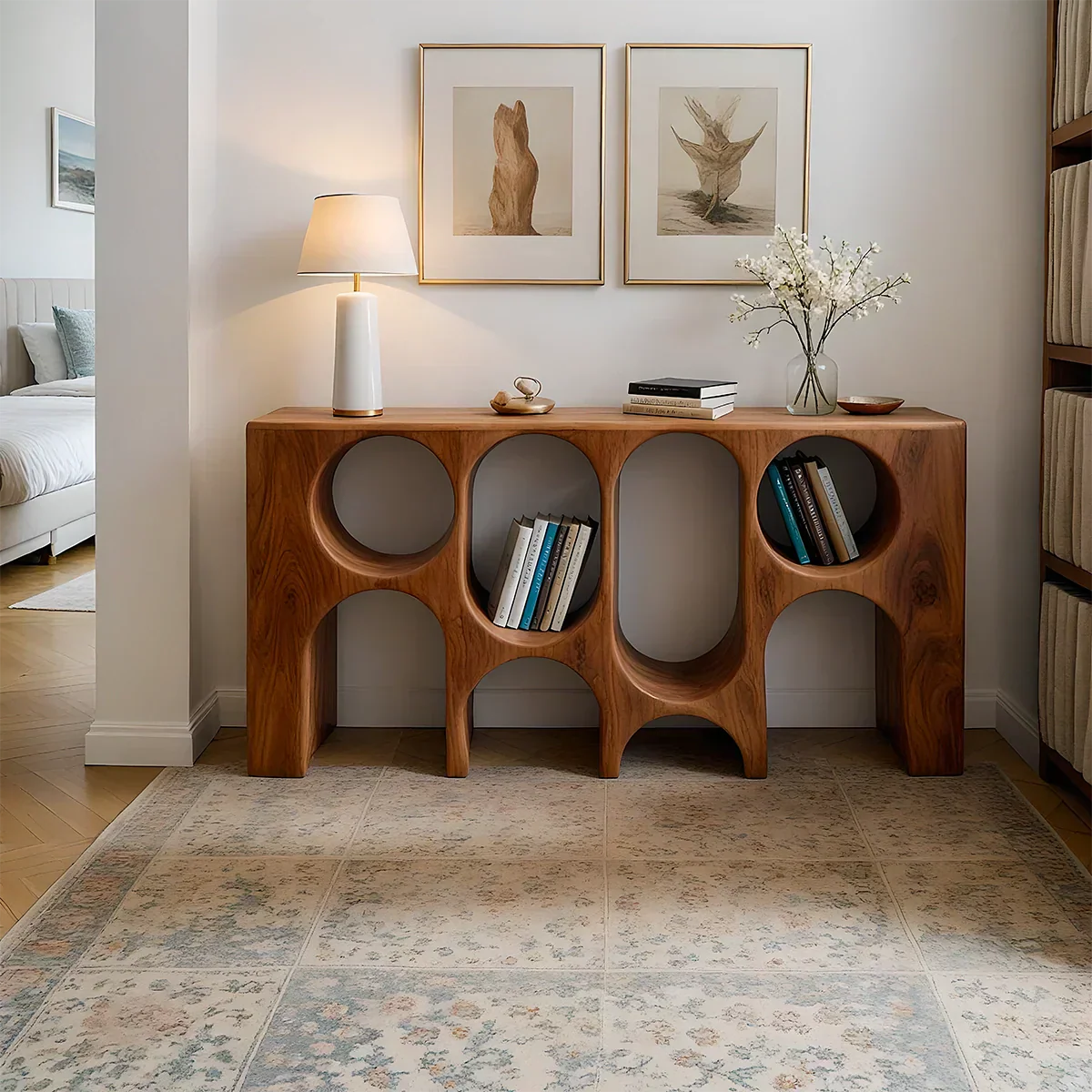 Sculpted Solid Wood Console – Arched Circle Edition - Rustiracraft