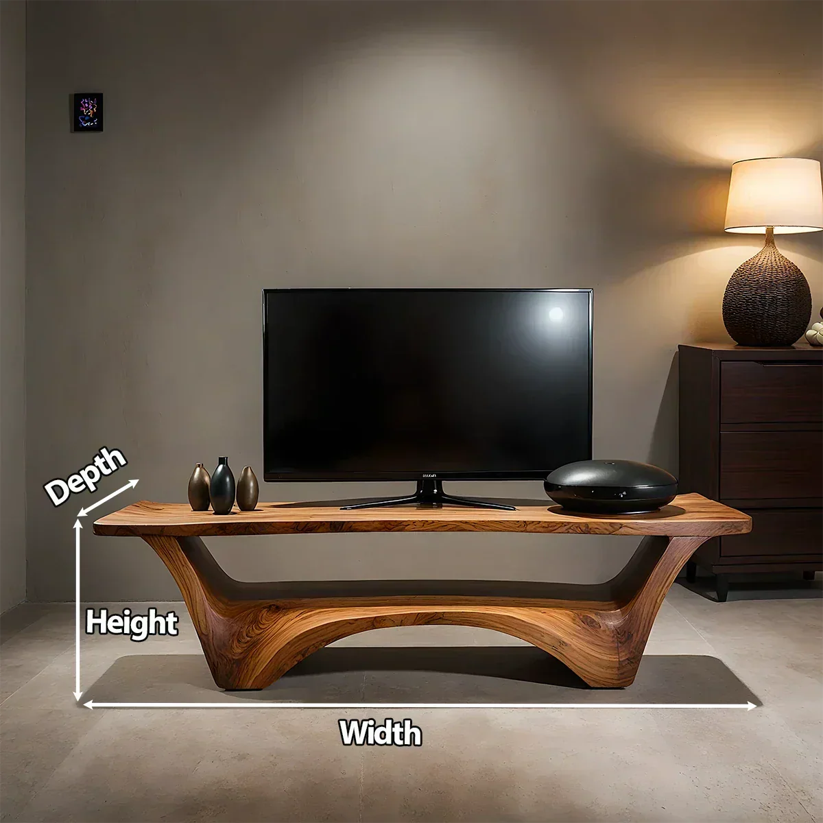 Sculpted Solid Wood TV Stand – Modern Curved Minimalist Design - Rustiracraft 
