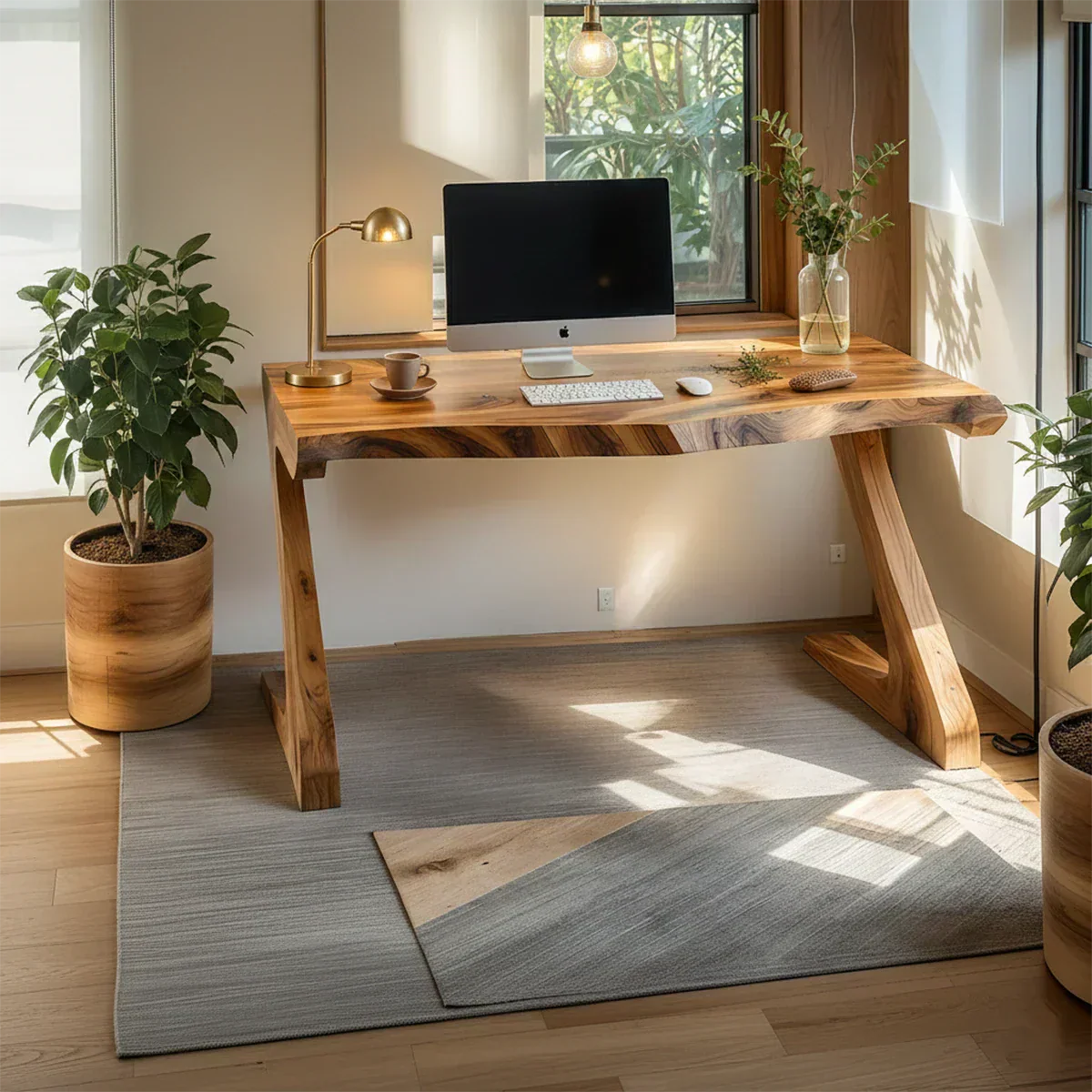 Sculpted Solid Wood Z-Leg Desk for Modern Workspaces - Rustiracraft