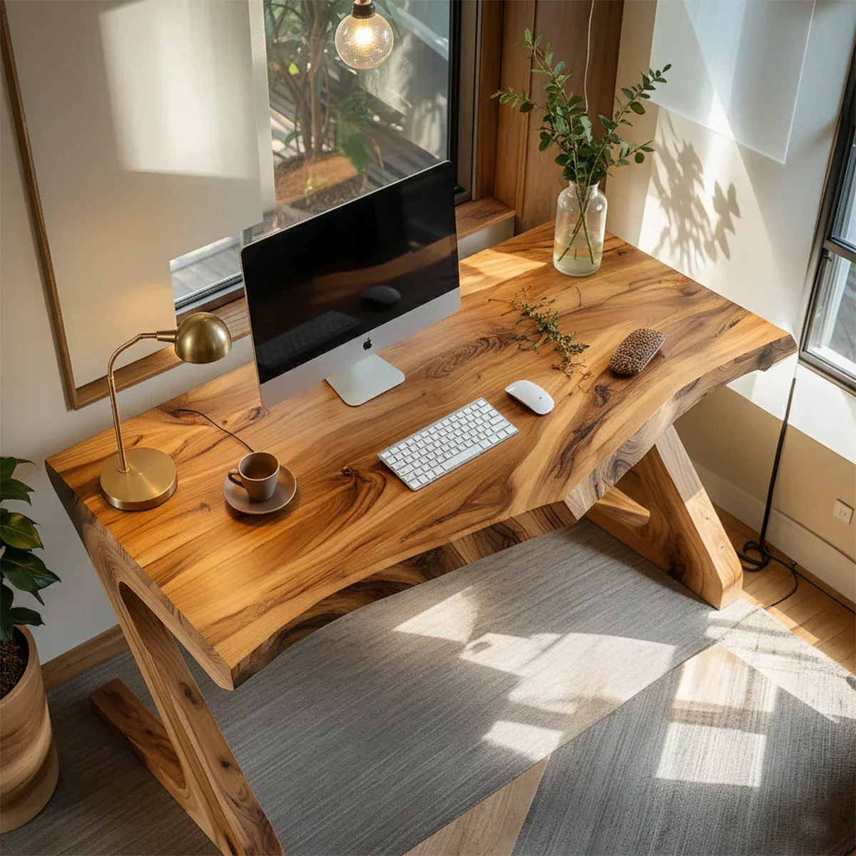 Sculpted Solid Wood Z-Leg Desk for Modern Workspaces - Rustiracraft