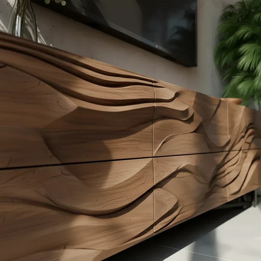 Sculpted Walnut TV Stand – Fluid Organic Modern Media Console - Rustiracraft 