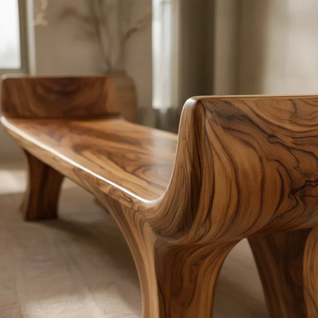 Sculpted Wing-End Bench in Natural Solid Wood - Rustiracraft