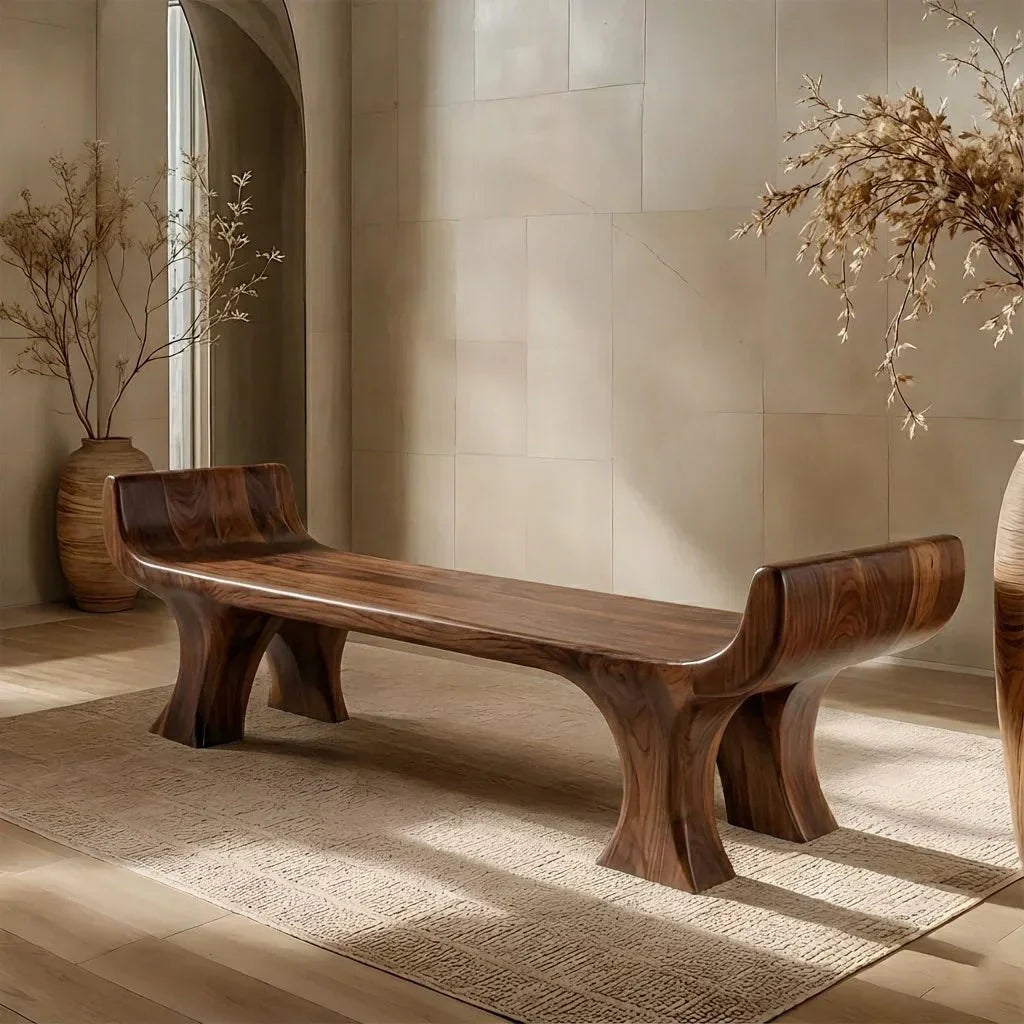 Sculpted Wing-End Bench in Natural Solid Wood - Rustiracraft