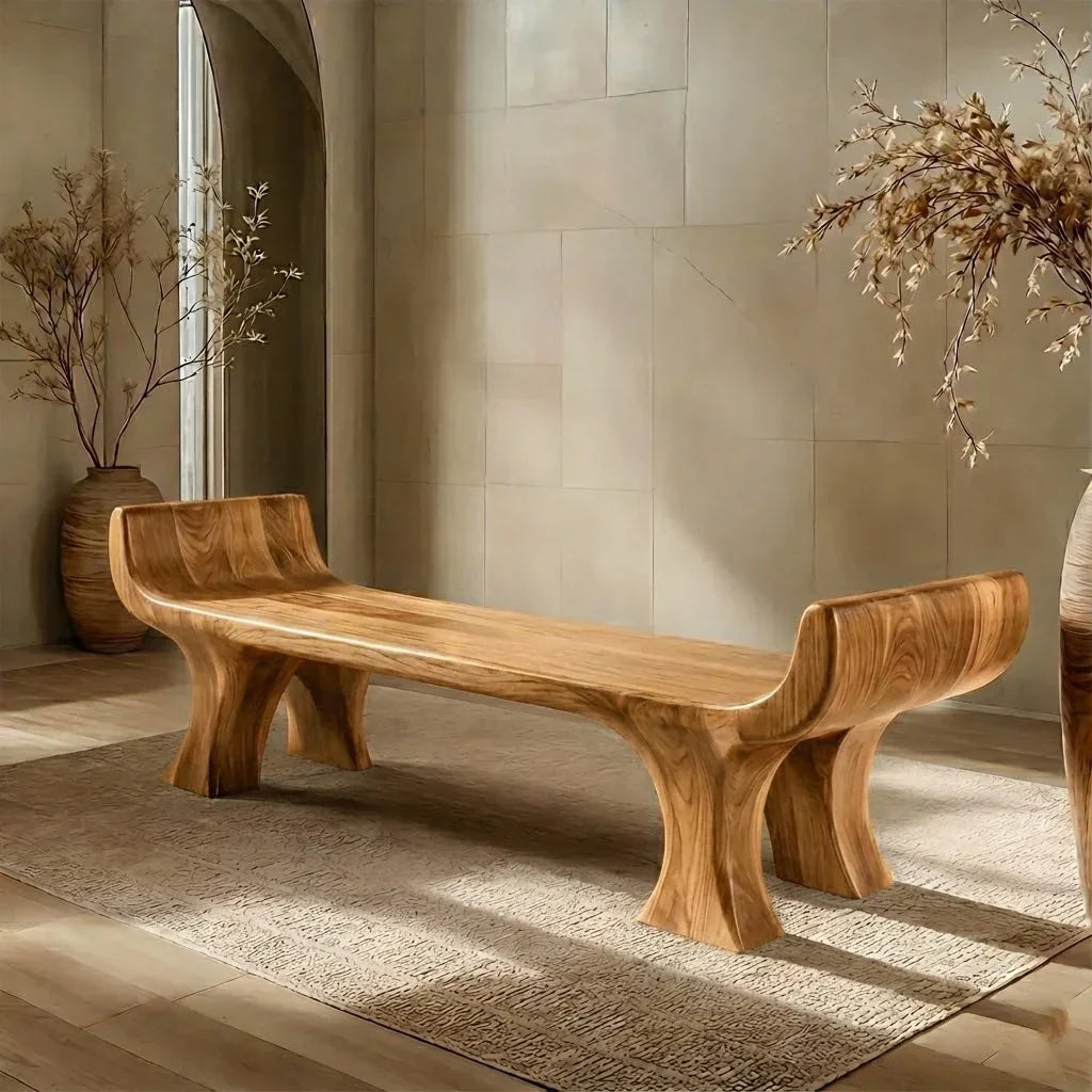 Sculpted Wing-End Bench in Natural Solid Wood - Rustiracraft