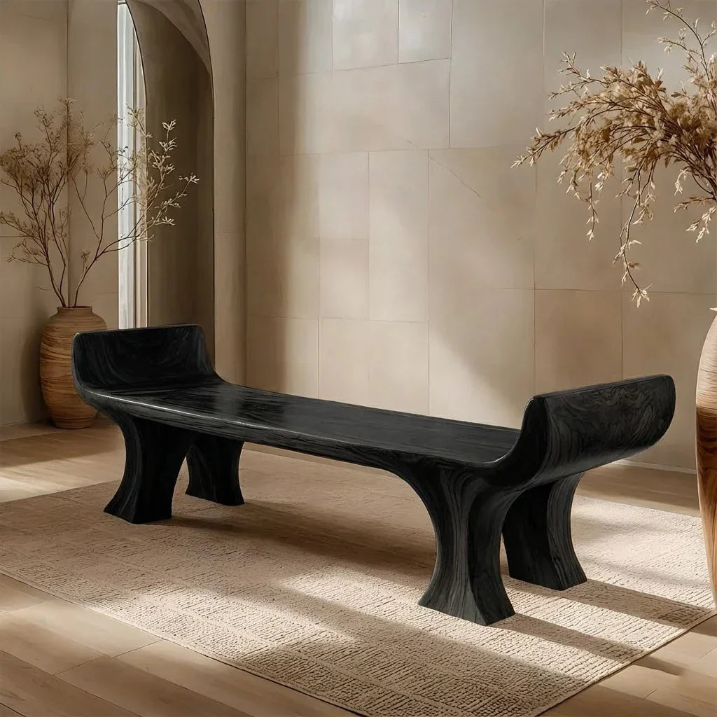 Sculpted Wing-End Bench in Natural Solid Wood - Rustiracraft