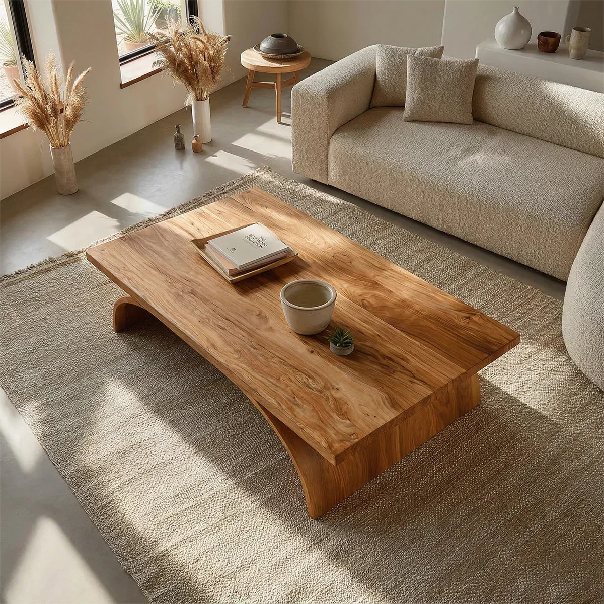 Sculptural Arch Base Coffee Table in Organic Modern Natural Solid Wood - Rustiracraft 
