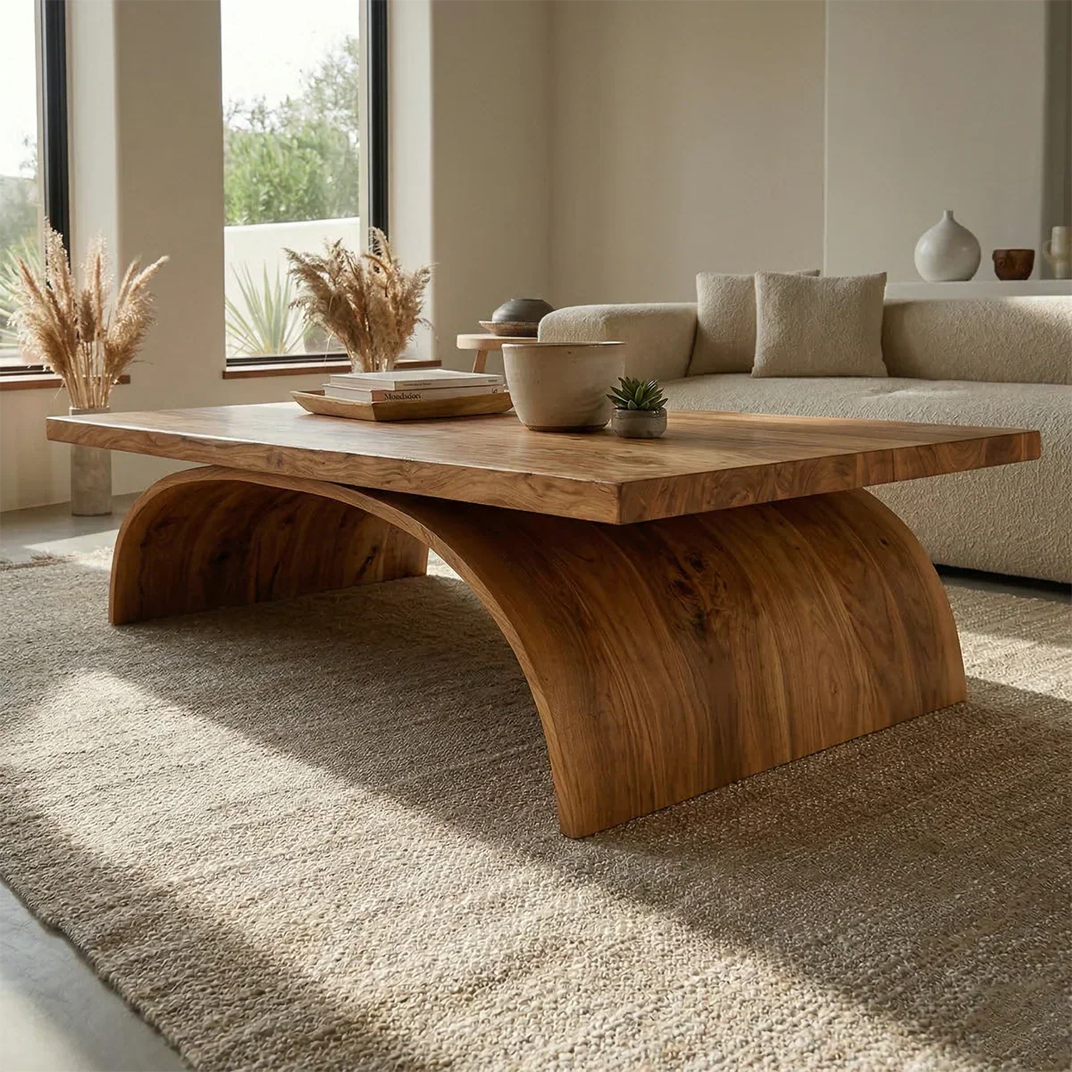 Sculptural Arch Base Coffee Table in Organic Modern Natural Solid Wood - Rustiracraft 
